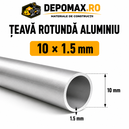 Teava rotunda aluminiu 10 x 1.5 mm, 6 metri (6060)